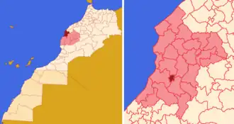 Localização de Sebt Gzoula na província de Safi e no país.