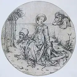 Mestre de Housebook, Aristóteles e Fílis, gravura do século XV