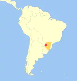 Distribuição geográfica do veado-mão-curta. Presente Possivelmente presente