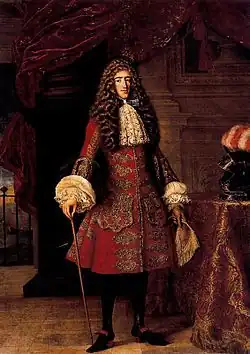 Don Luis de la Cerda, usando um casaco justacorps. Espanha, 1684.
