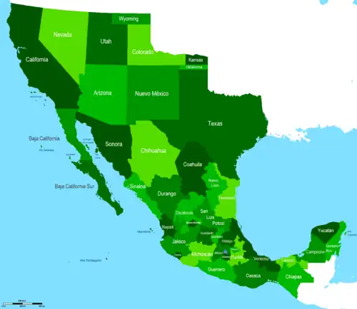 Um mapa mostrando o México com 41 estados, caso recuperasse seus antigos territórios