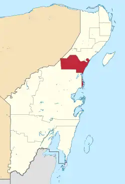 Localização do município de Tulum em Quintana Roo