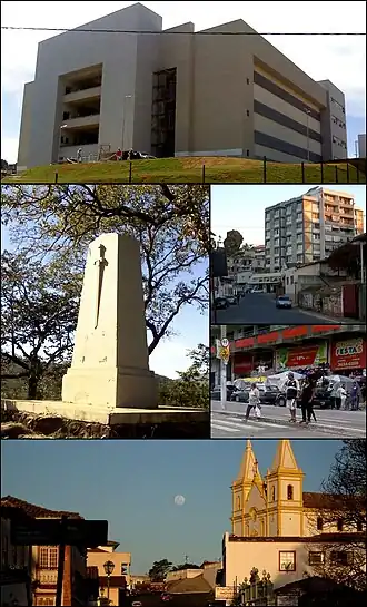 Do alto, da esquerda para a direita: Novo prédio do Fórum Desembargador Pedro Viana na Comarca de Santa Luzia, Monumento a Duque de Caxias, vista da Rua Floriano Peixoto no bairro Centro, vista da Avenida Brasília, vista do Santuário Arquidiocesano Santa Luzia na Rua Direita.