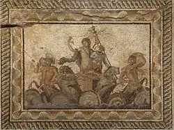 Epiphany of Dionysus mosaic, from the Villa of Dionysus (2nd century&nbsp;AD) in Dion, Greece. Now in the Archeological Museum of Dion.