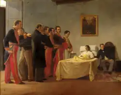Bolívar em seu leito de morte conforme pintura de Antonio Herrera Toro