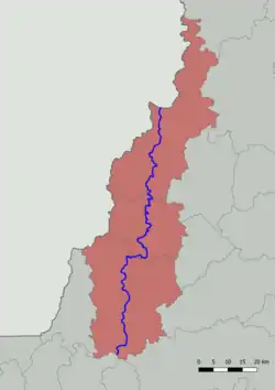 Mapa do rio Guandu com os municípios banhados pelo manancial em destaque