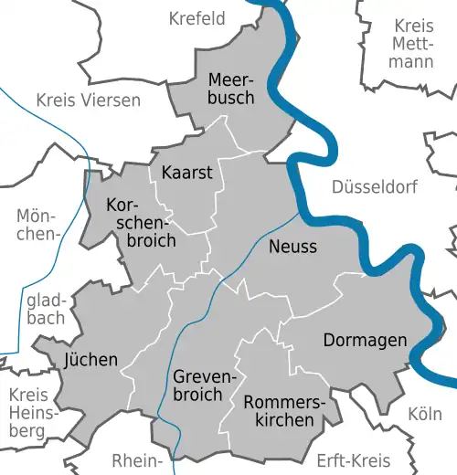 Mapa do Distrito do Reno de Neuss.
