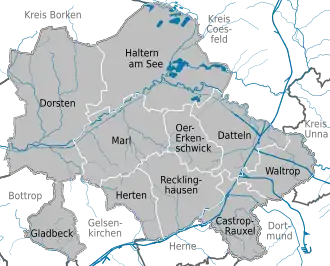 Mapa do distrito de Recklinghausen.