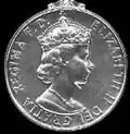 Elizabeth II (2nd type); inscription has Dei gratia (Latin for 'by the grace of God') (1958–1993)