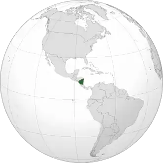 Localização da Nicarágua na América Central.
