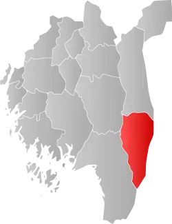 Mapa do condado de Vestfold com Aremark em destaque.