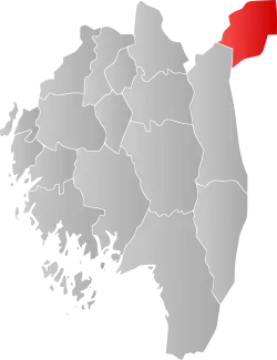 Mapa do condado de Vestfold com Rømskog em destaque.