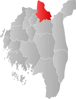 Mapa do condado de Vestfold com Trøgstad em destaque.