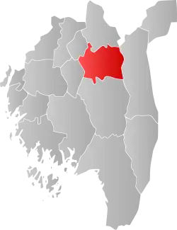 Mapa do condado de Vestfold com Eidsberg em destaque.