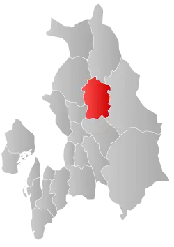 Mapa do condado de Akershus com Ullensaker em destaque.