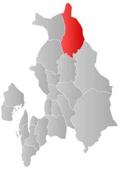 Mapa do condado de Akershus com Eidsvoll em destaque.