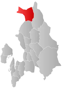 Mapa do condado de Akershus com Hurdal em destaque.