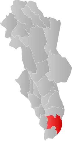 Mapa do condado de Hedmark com Kongsvinger em destaque.