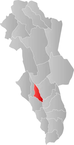 Mapa do condado de Hedmark com Løten em destaque.