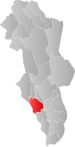 Mapa do condado de Hedmark com Stange em destaque.
