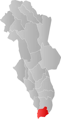 Mapa do condado de Hedmark com Eidskog em destaque.