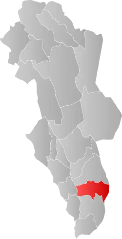 Mapa do condado de Hedmark com Grue em destaque.