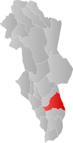 Mapa do condado de Hedmark com Åsnes em destaque.