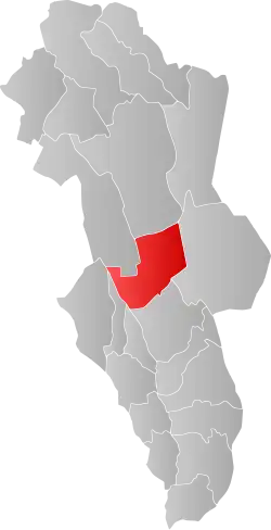 Mapa do condado de Hedmark com Åmot em destaque.