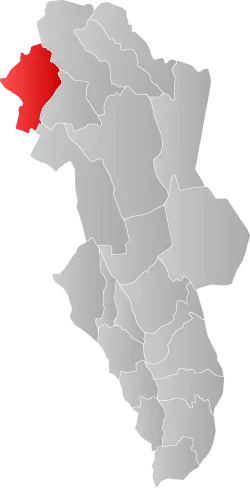 Mapa do condado de Hedmark com Folldal em destaque.