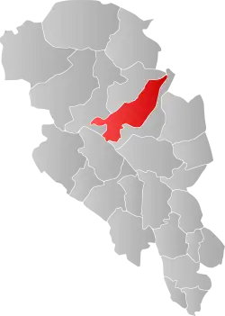 Mapa do condado de Oppland com Nord-Fron em destaque.