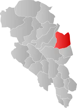 Mapa do condado de Oppland com Ringebu em destaque.