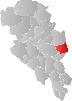 Mapa do condado de Oppland com Øyer em destaque.