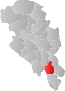 Mapa do condado de Oppland com Søndre Land em destaque.