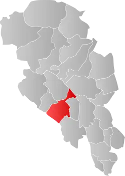 Mapa do condado de Oppland com Nord-Aurdal em destaque.