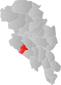 Mapa do condado de Oppland com Vestre Slidre em destaque.