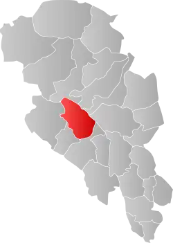 Mapa do condado de Oppland com Øystre Slidre em destaque.