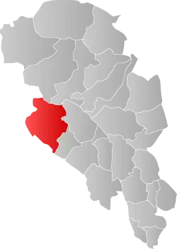 Mapa do condado de Oppland com Vang em destaque.