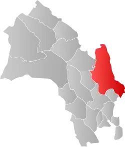 Mapa do condado de Buskerud com Ringerike em destaque.