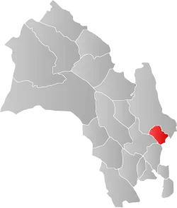 Mapa do condado de Buskerud com Hole em destaque.