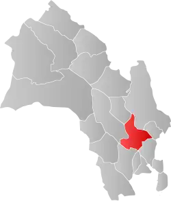 Mapa do condado de Buskerud com Modum em destaque.
