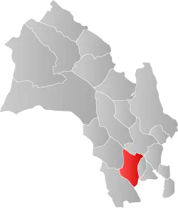 Mapa do condado de Buskerud com Øvre Eiker em destaque.