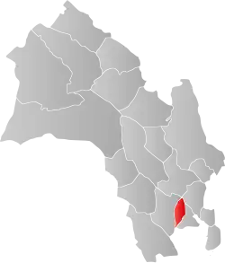 Mapa do condado de Buskerud com Nedre Eiker em destaque.