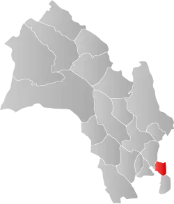 Mapa do condado de Buskerud com Røyken em destaque.