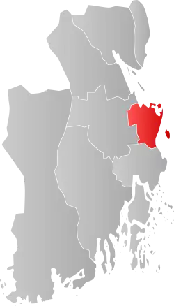 Mapa do condado de Vestfold com Horten em destaque.
