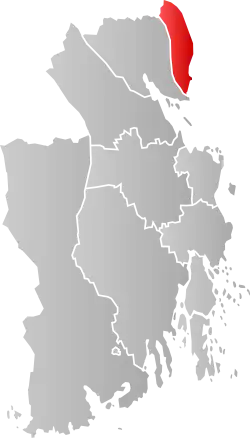 Mapa do condado de Viken com Svelvik em destaque.