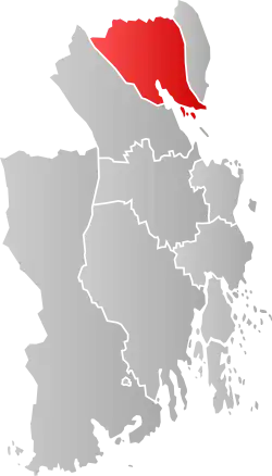 Mapa do condado de Vestfold og Telemark com Sande em destaque.