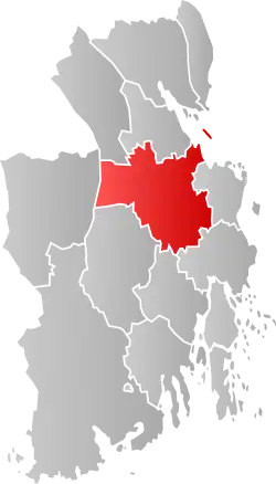 Mapa do condado de Vestfold og Telemark com Re em destaque.