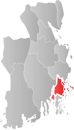 Mapa do condado de Vestfold com Nøtterøy em destaque.