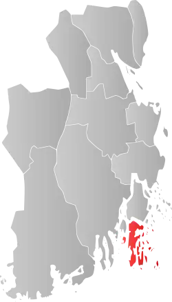 Mapa do condado de Vestfold com Tjøme em destaque.