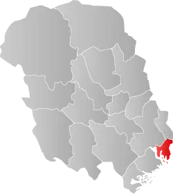 Mapa do condado de Telemark com Porsgrunn em destaque.